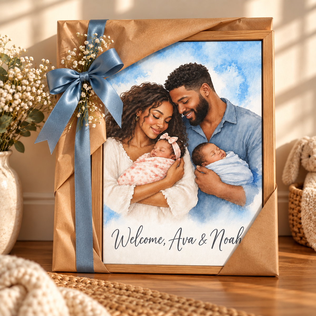 New Baby watercolor canvas as a gift