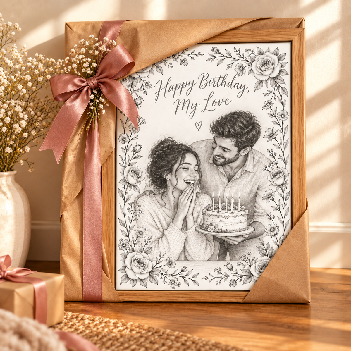 Birthday pencil sketch canvas as a gift