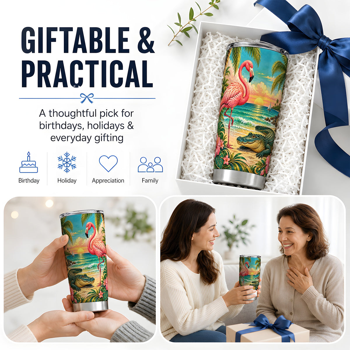 Tropical Flamingo 20oz Tumbler with Alligator Beach Wildlife Artwork