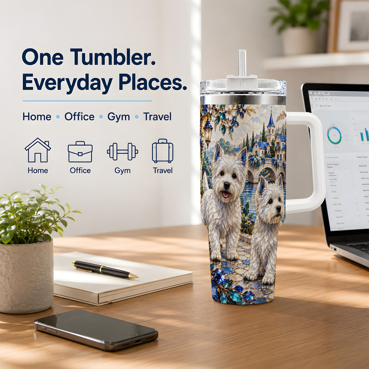 Blue Scenic White Terrier 40oz Tumbler for Dog Lovers