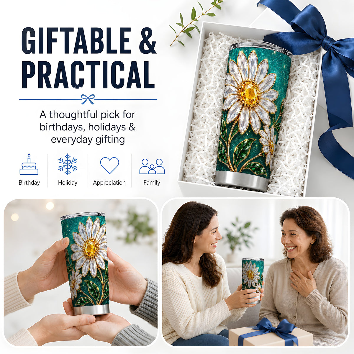 Jeweled Daisy Emerald Floral 20oz Tumbler Artwork for Daisy Lovers