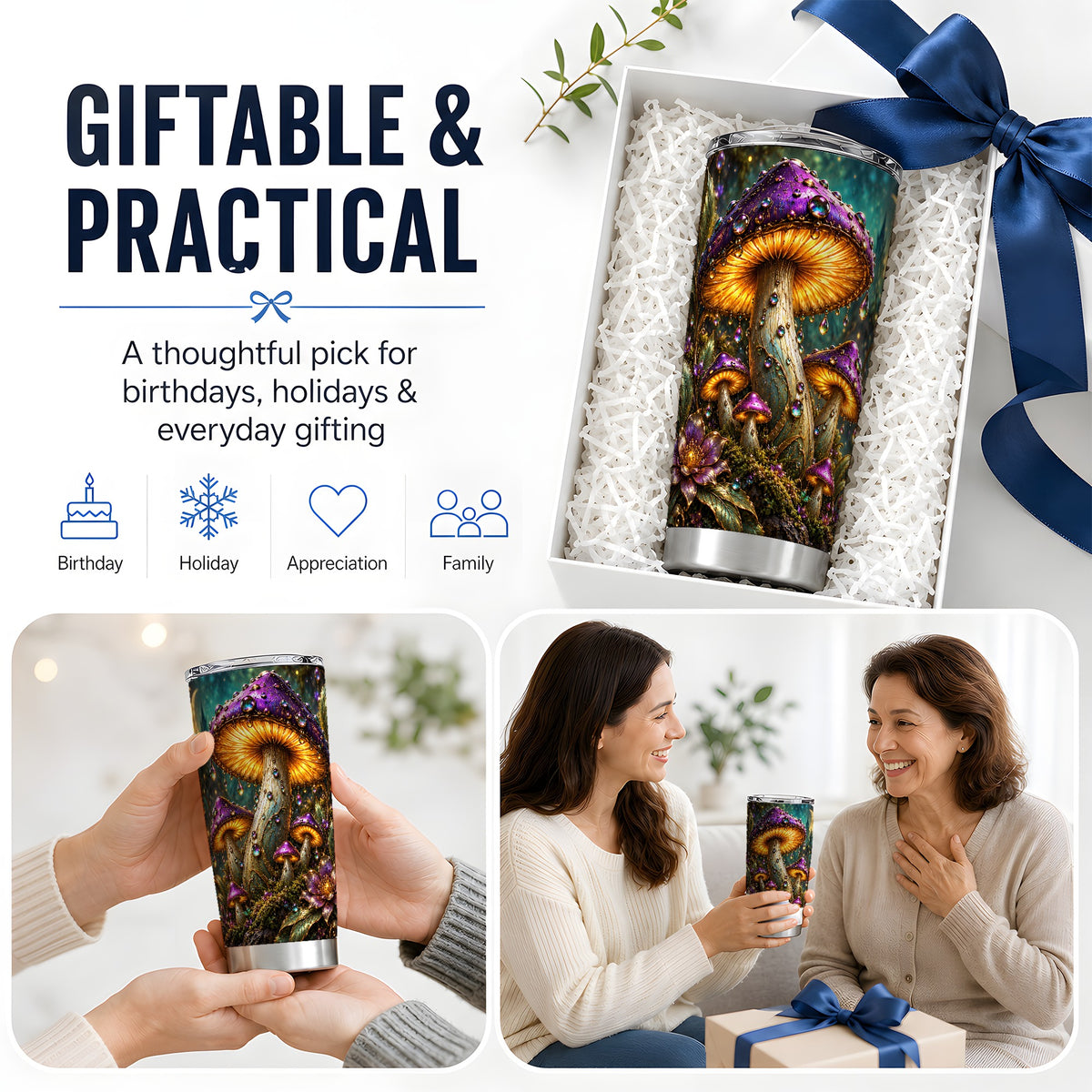 Enchanted Mushroom 20oz Stainless Steel Tumbler with Fantasy Forest Art