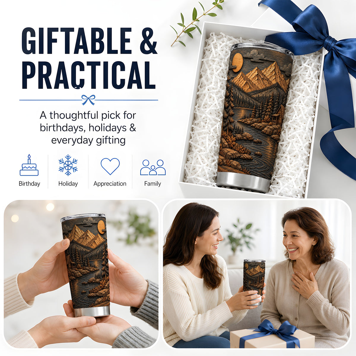 Rustic Mountain Cabin 20oz Stainless Steel Tumbler with Woodland Art