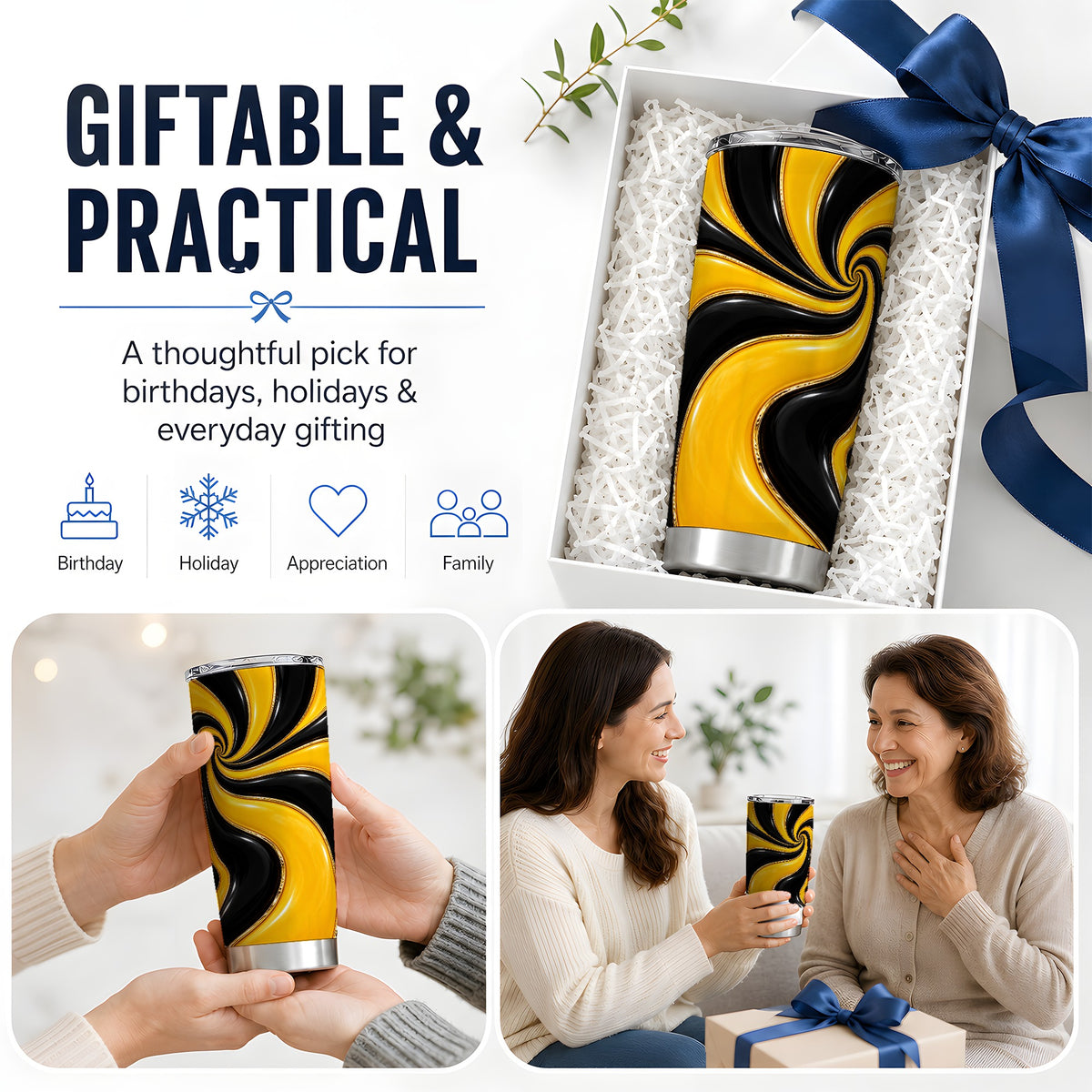 Yellow Black Abstract Swirl 20oz Tumbler for Modern Art Fans