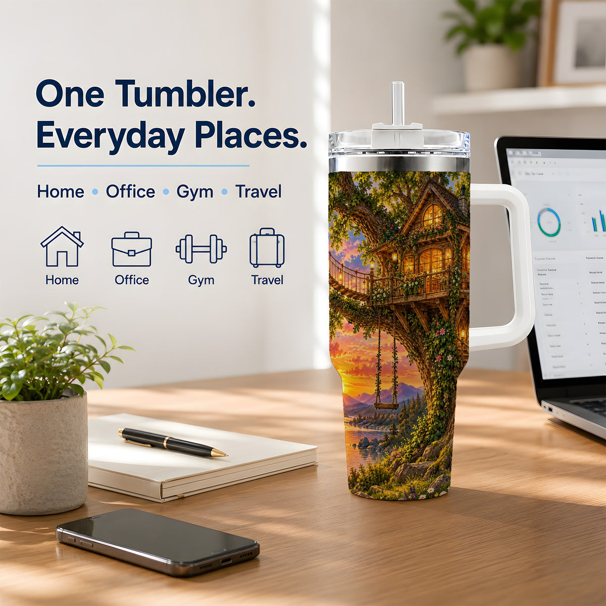 Treehouse Sunset 40oz Tumbler for Nature Lovers