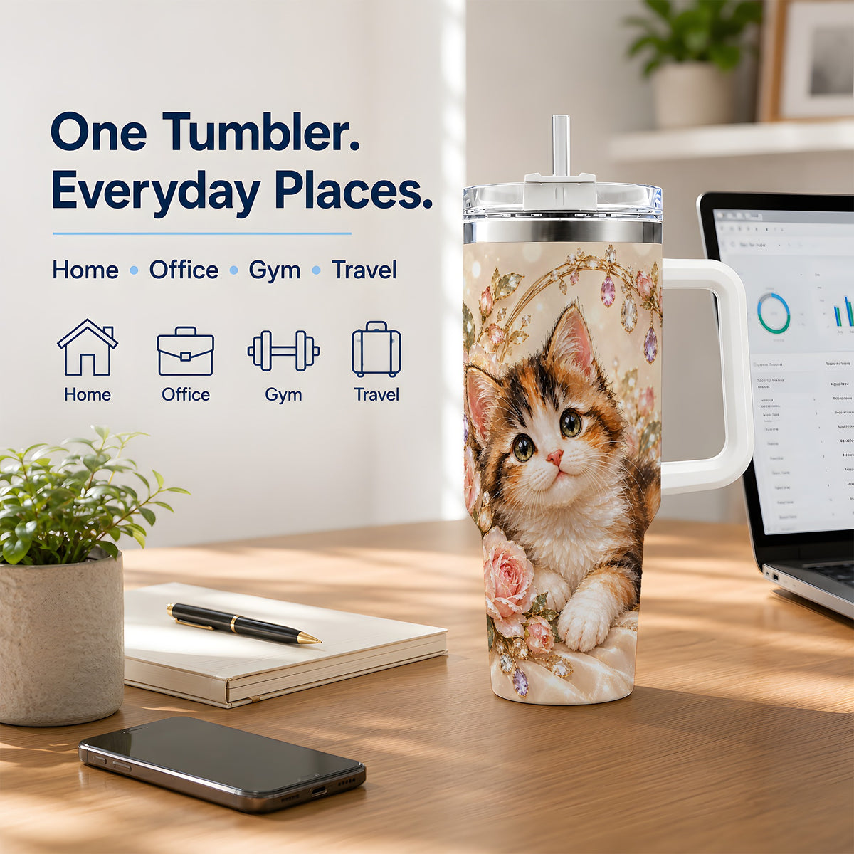 Jewel-Inspired Calico Kitten 40oz Tumbler for Cat Lovers