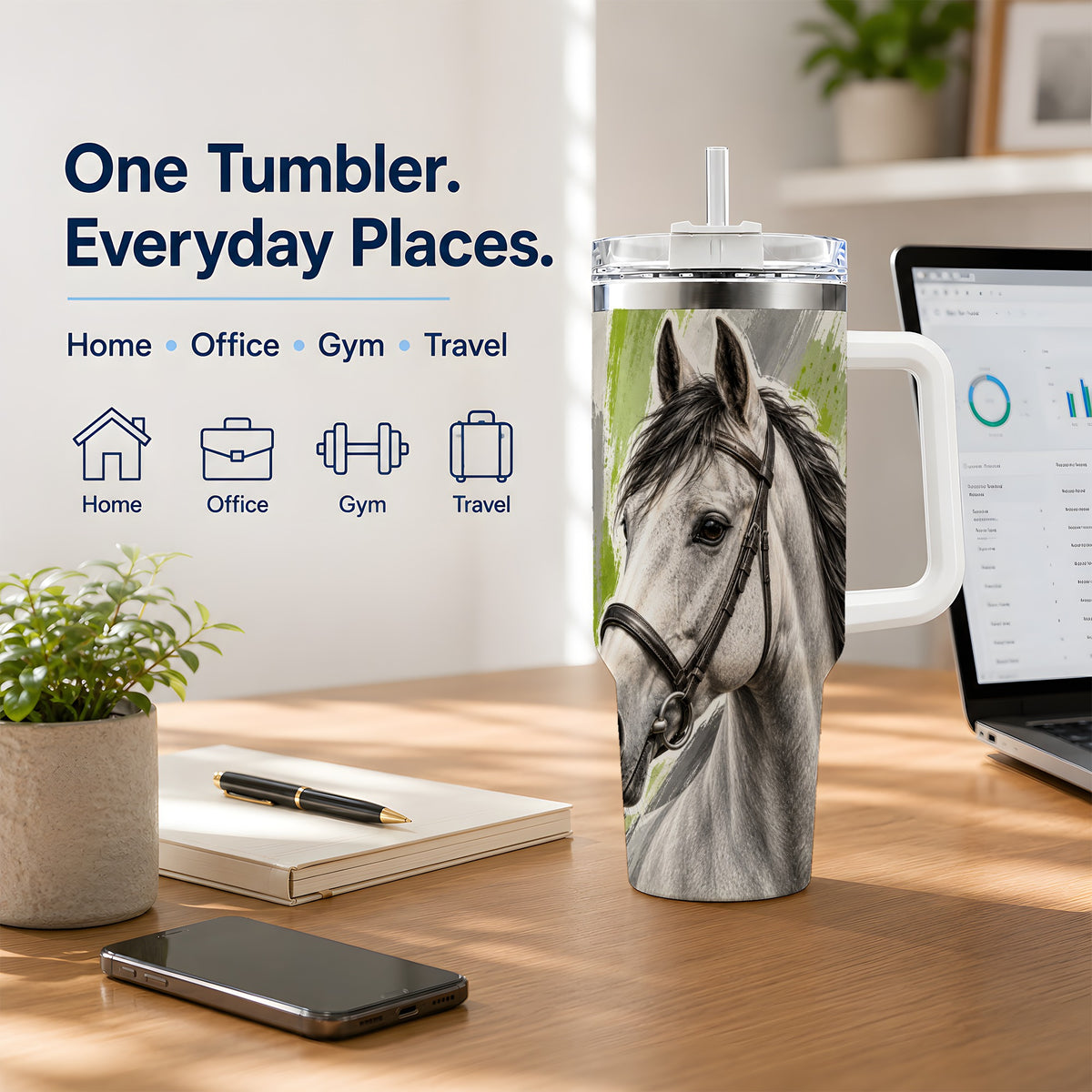Horse Portrait Tumbler, 40oz Tumbler with Brushstroke Artwork