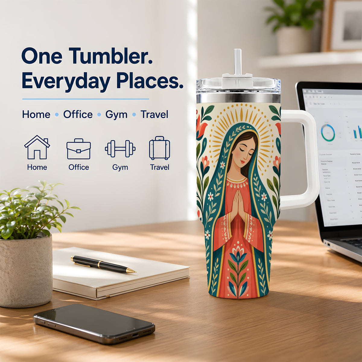 Folk Art Virgin Mary 40oz Tumbler, Printed Drinkware