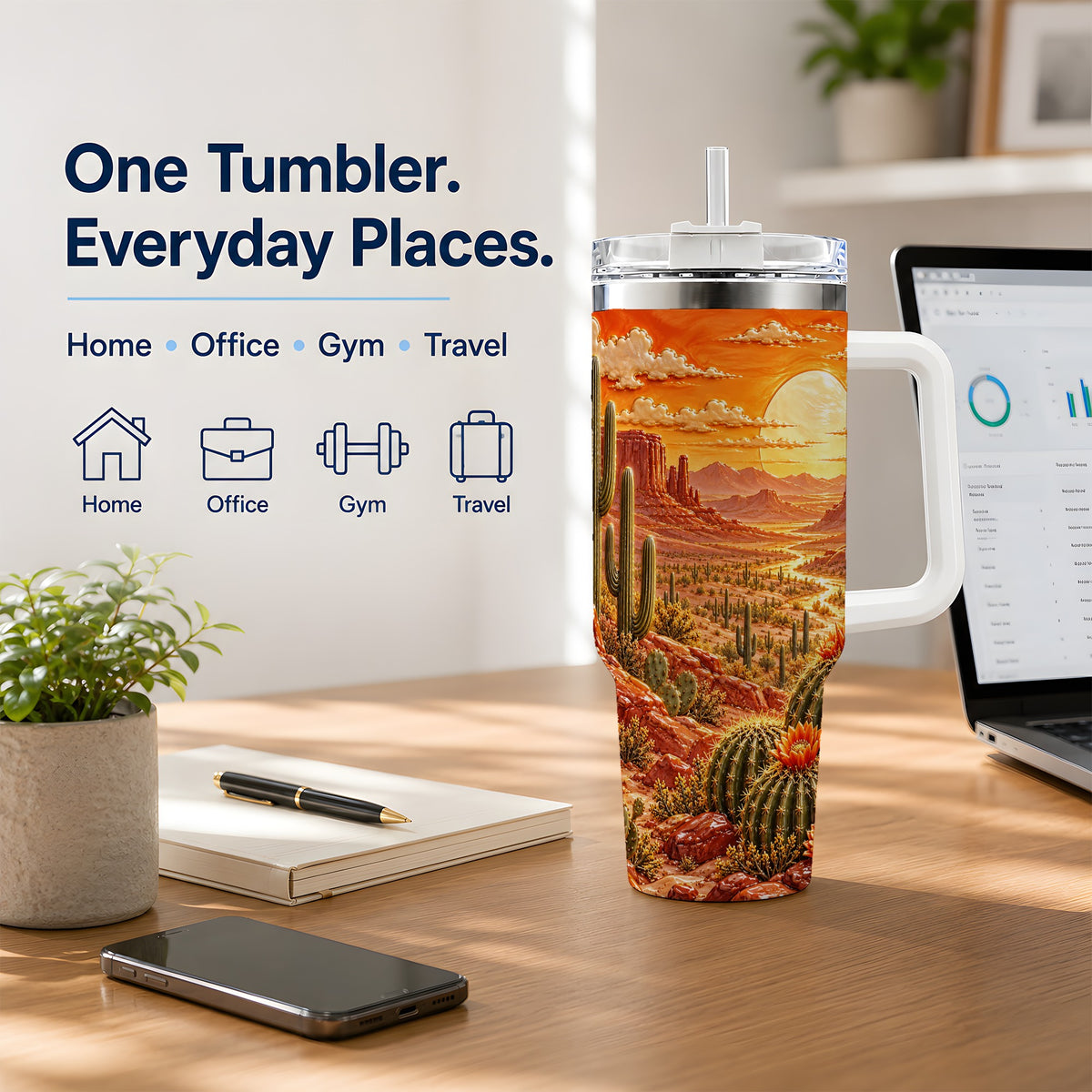 Desert Cactus Sunset 40oz Tumbler for Southwest Style Fans