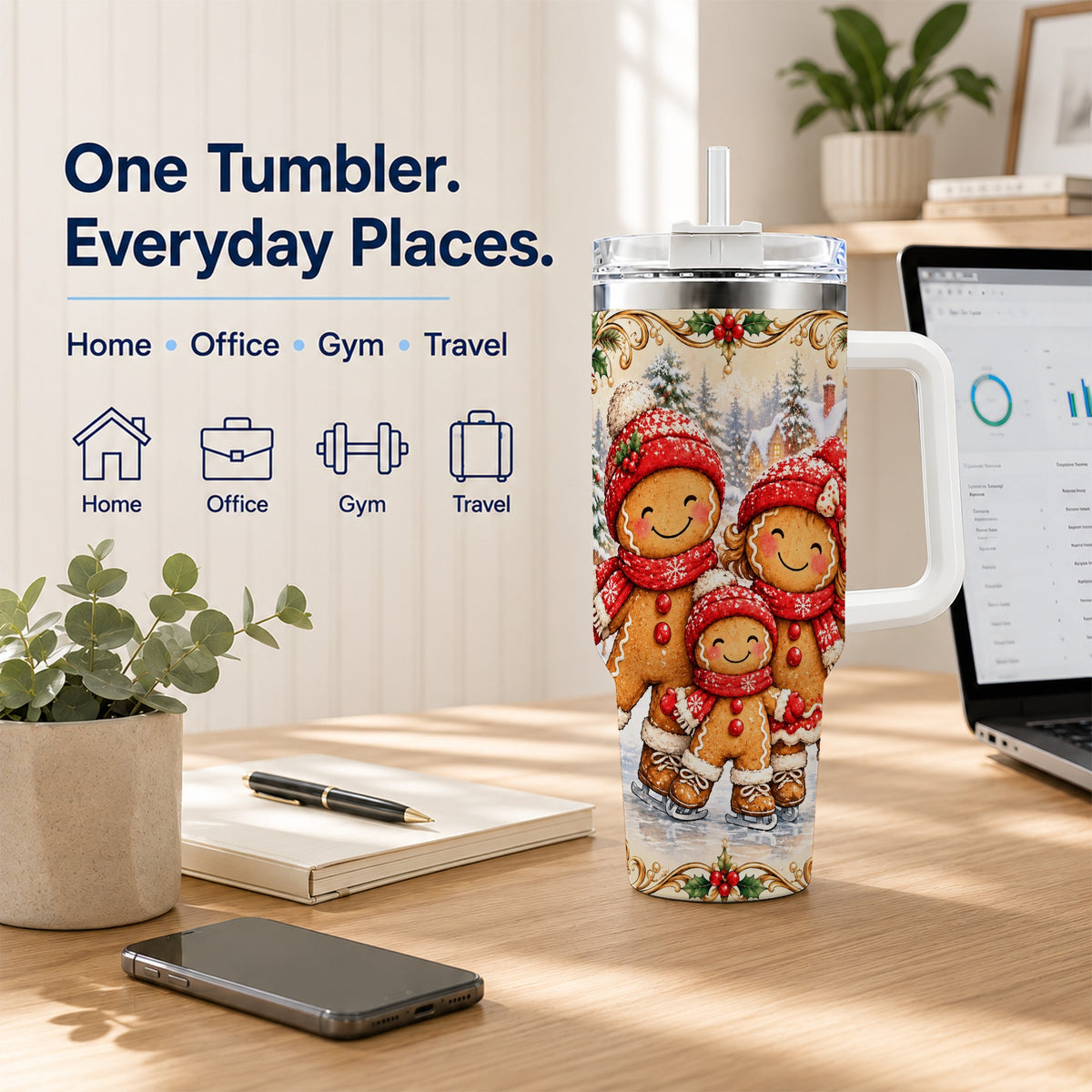 Gingerbread Family Tumbler 40oz, Christmas Stainless Steel Travel Cup