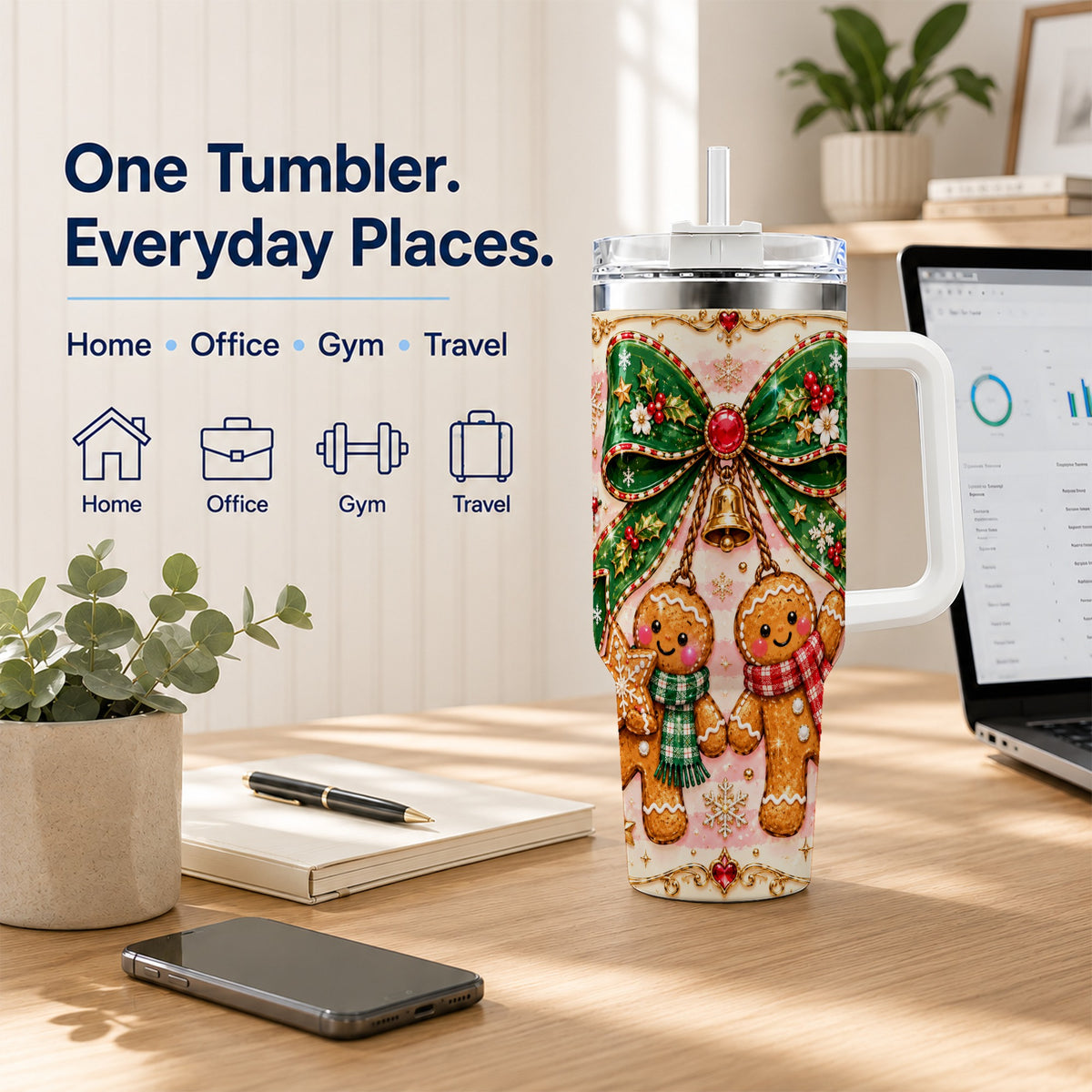 Couple Tumbler 40oz, Gingerbread Tumbler, Stainless Steel Travel Cup
