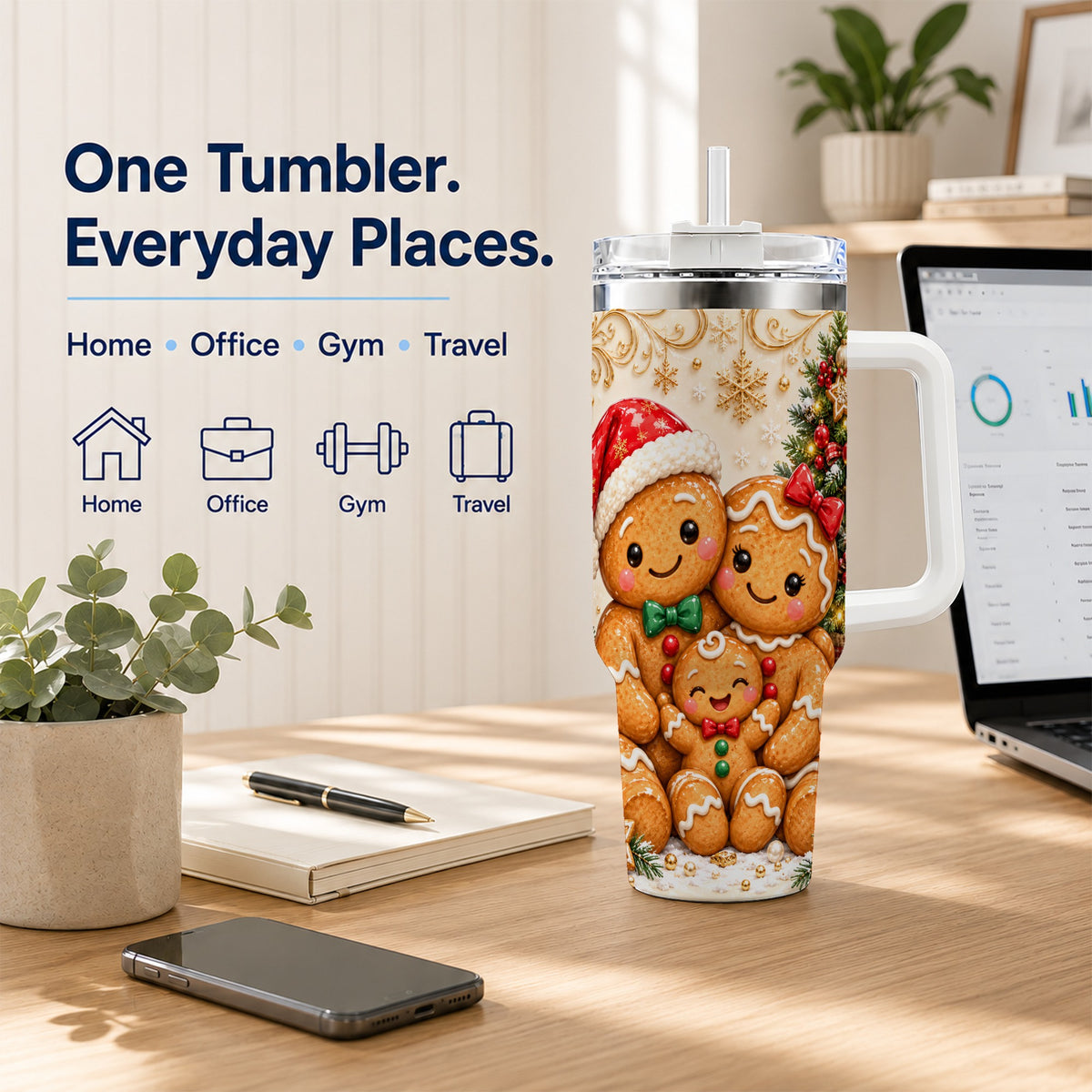 Ornate Gingerbread Family 40oz Tumbler, Stainless Steel Travel Cup