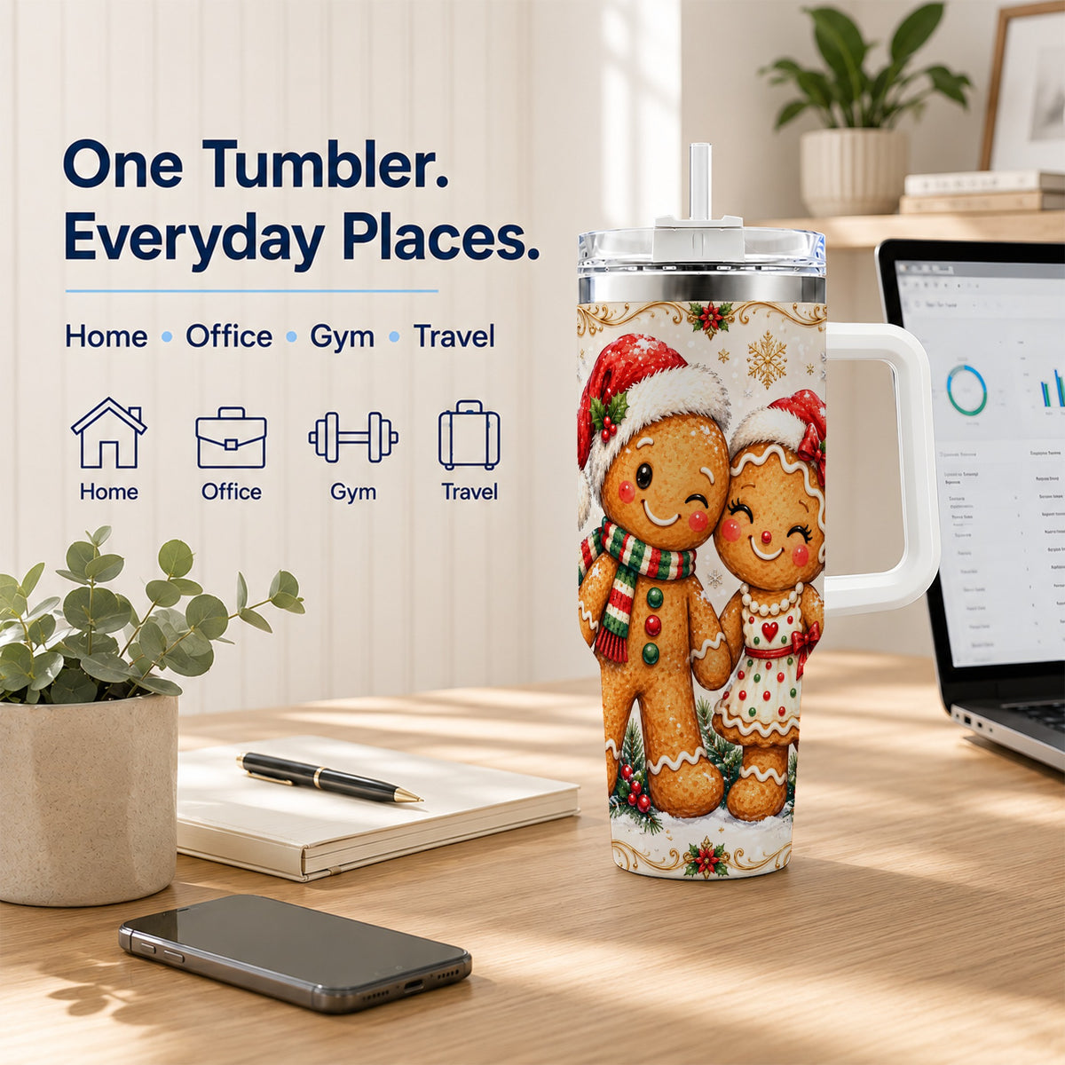 Gingerbread Couple 40oz Tumbler, Christmas Stainless Steel Travel Cup