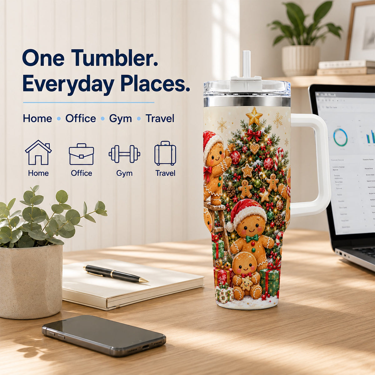 Gingerbread Family Tumbler 40oz, Festive Tumbler, Steel Travel Cup