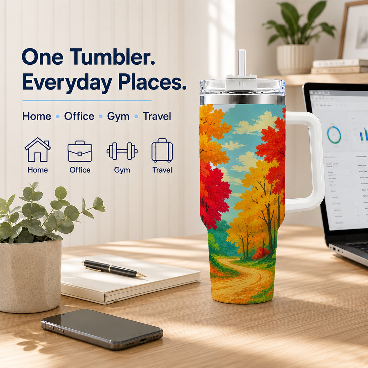 Autumn Forest 40oz Tumbler, Fall Foliage Stainless Steel Travel Cup