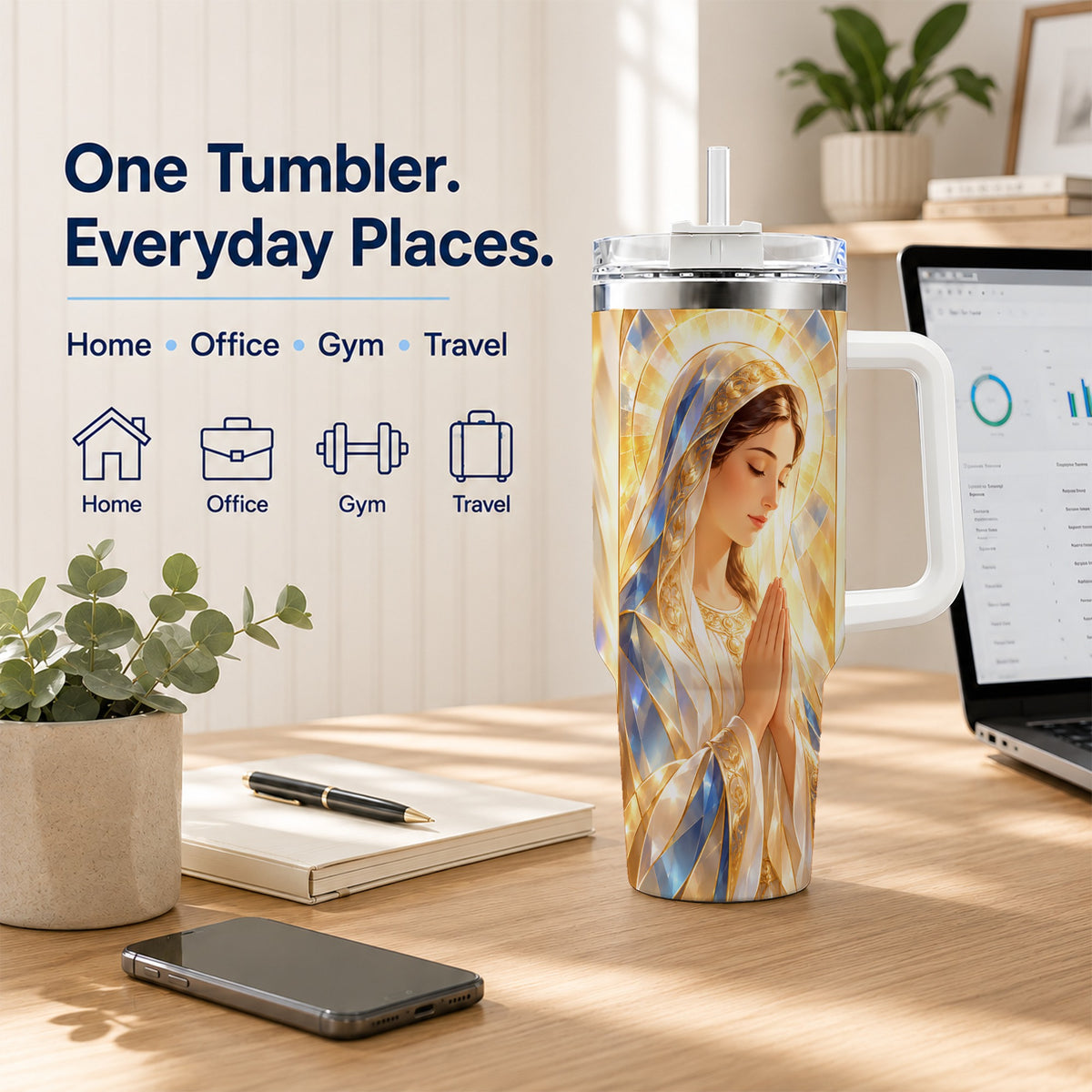 Radiant Mother Tumbler 40oz, Faith Tumbler, Stainless Steel Travel Cup