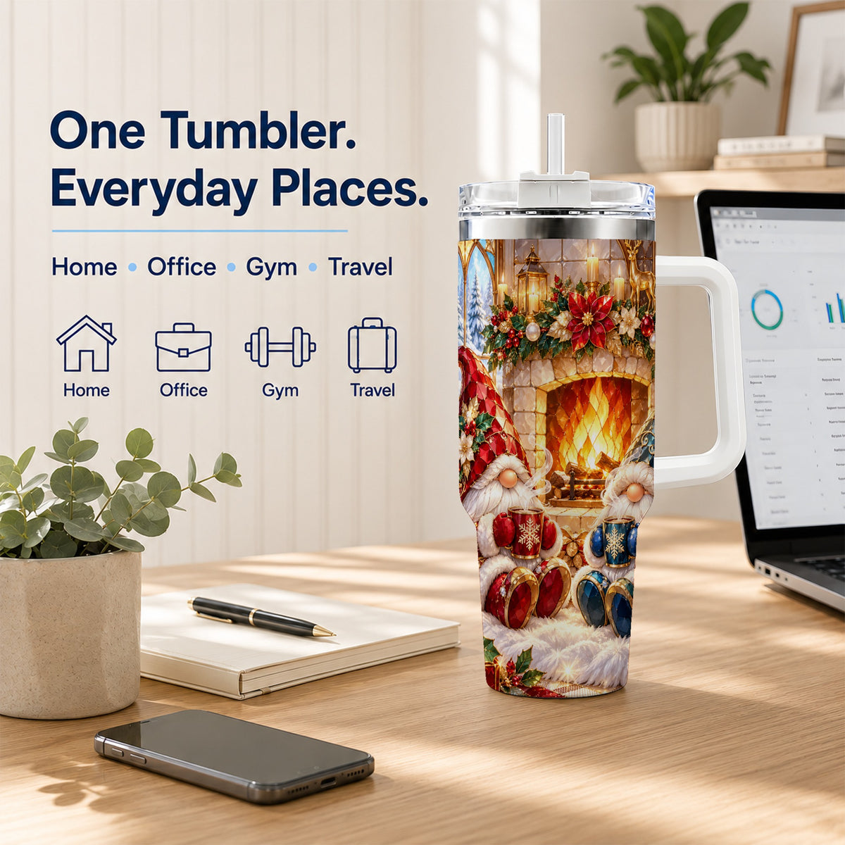Christmas Gnome Tumbler 40oz, Winter Tumbler, Stainless Steel Travel Cup