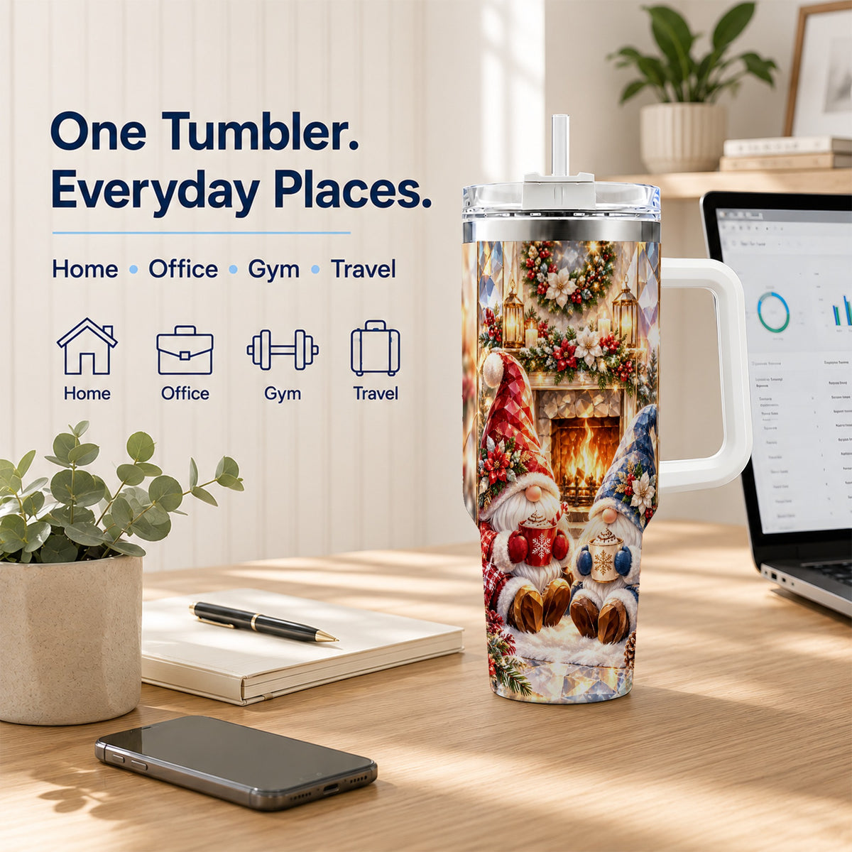 Crystal Gnome Tumbler 40oz, Winter Tumbler, Stainless Steel Travel Cup