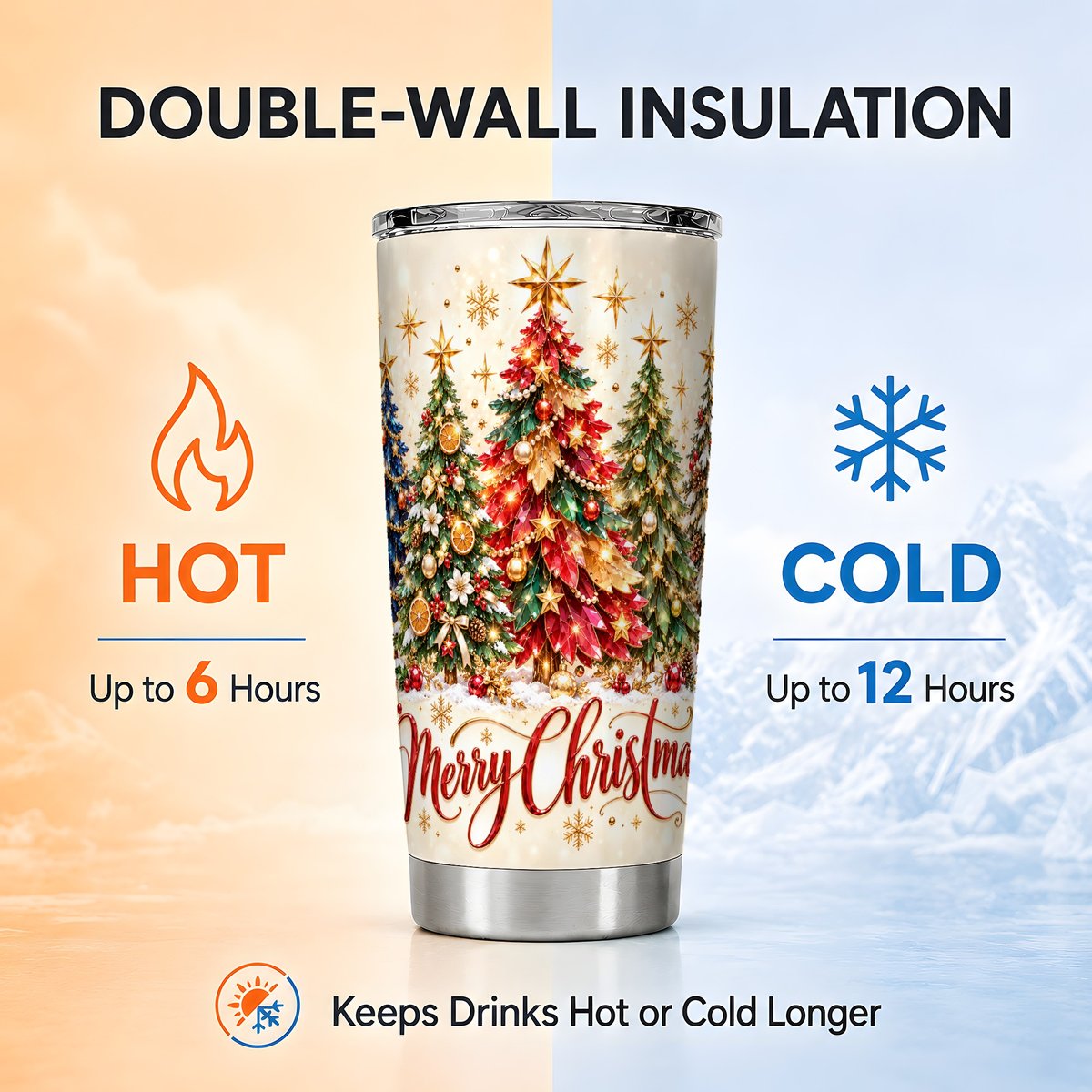 Christmas Forest Tumbler 20oz, Festive Stainless Steel Travel Cup
