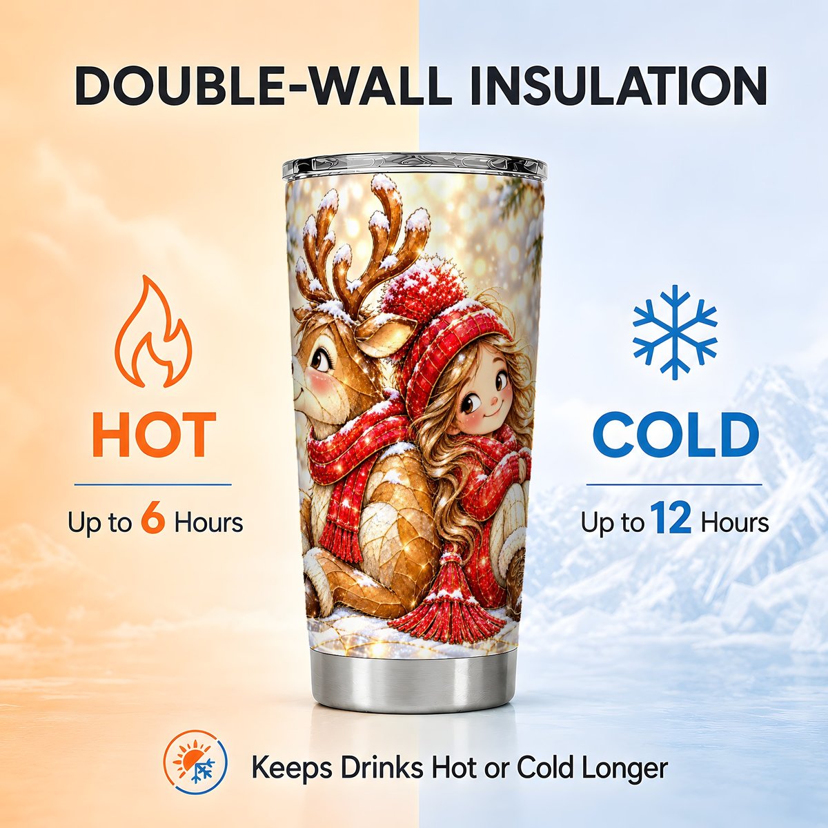 Reindeer Girl Tumbler 20oz, Christmas Tumbler, Stainless Steel Travel Cup
