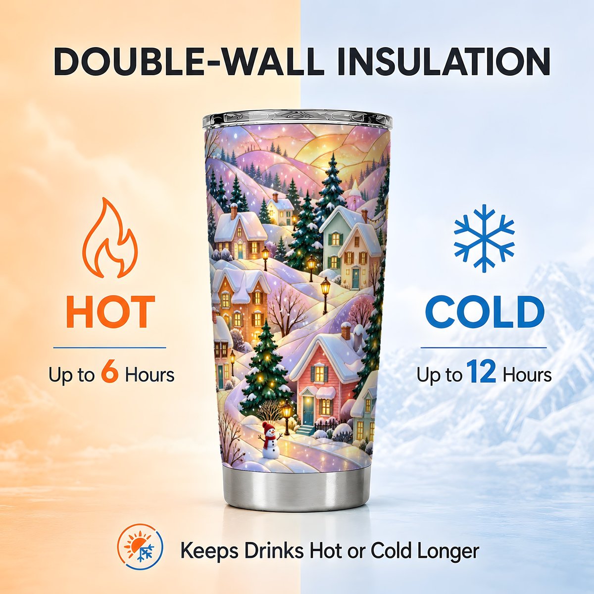 Pastel Winter Tumbler 20oz, Village Tumbler, Stainless Steel Travel Cup