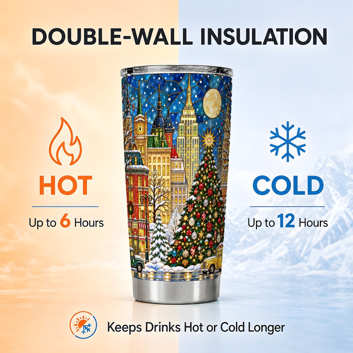Christmas City Tumbler 20oz, Tree Tumbler, Stainless Steel Travel Cup