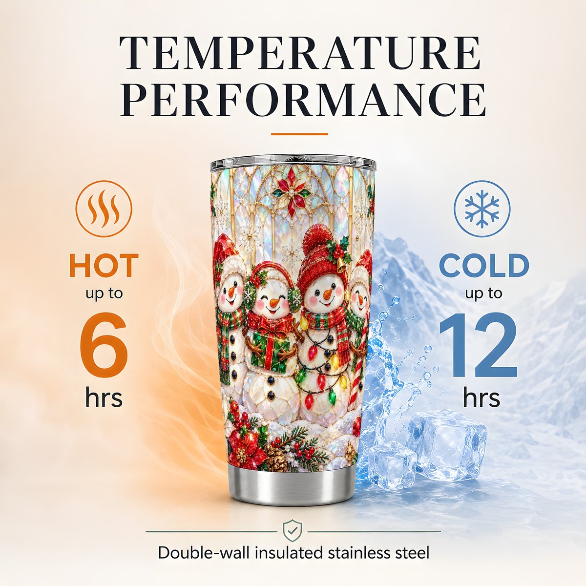Christmas Snowman Family 20oz Tumbler, Winter Travel Cup for Women