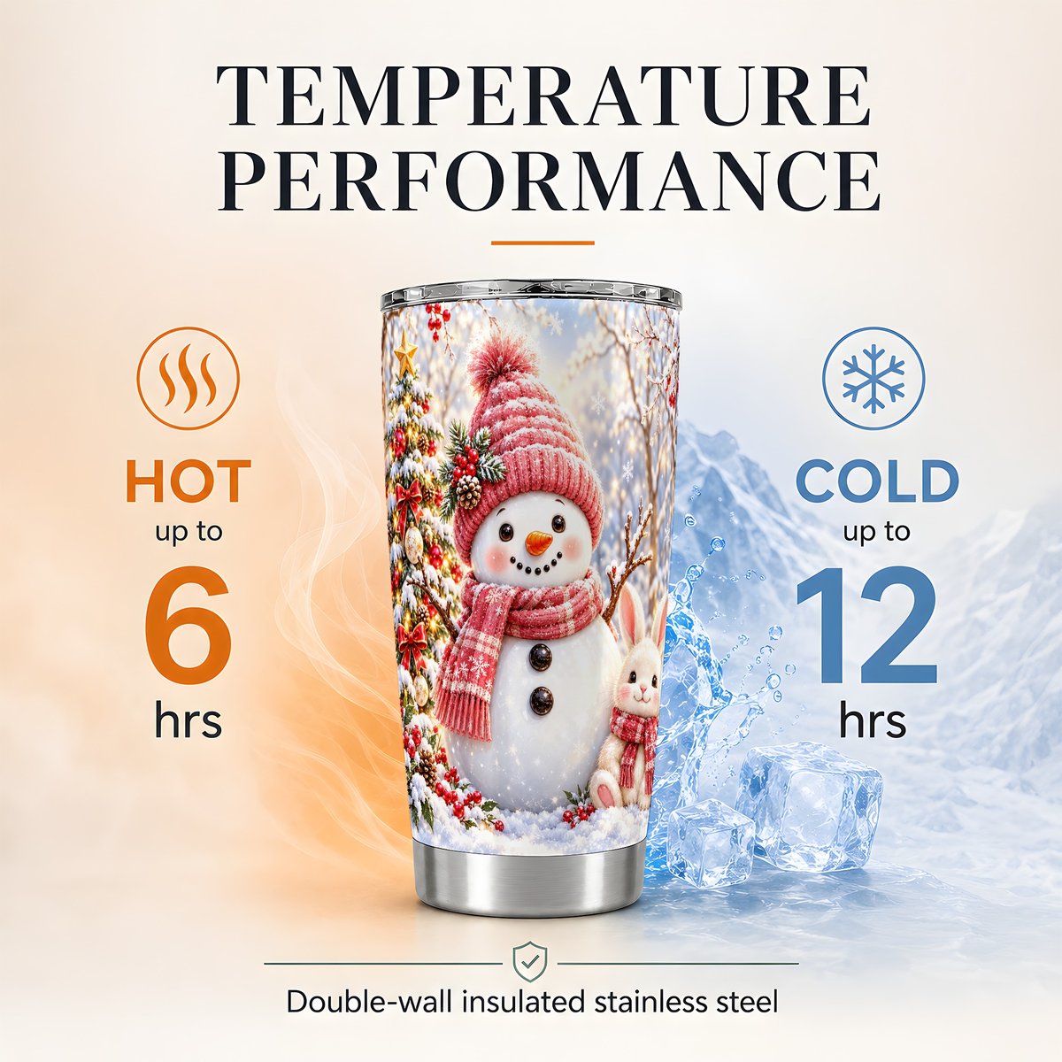 Snowman and Bunny 20oz Tumbler, Cozy Christmas Travel Cup