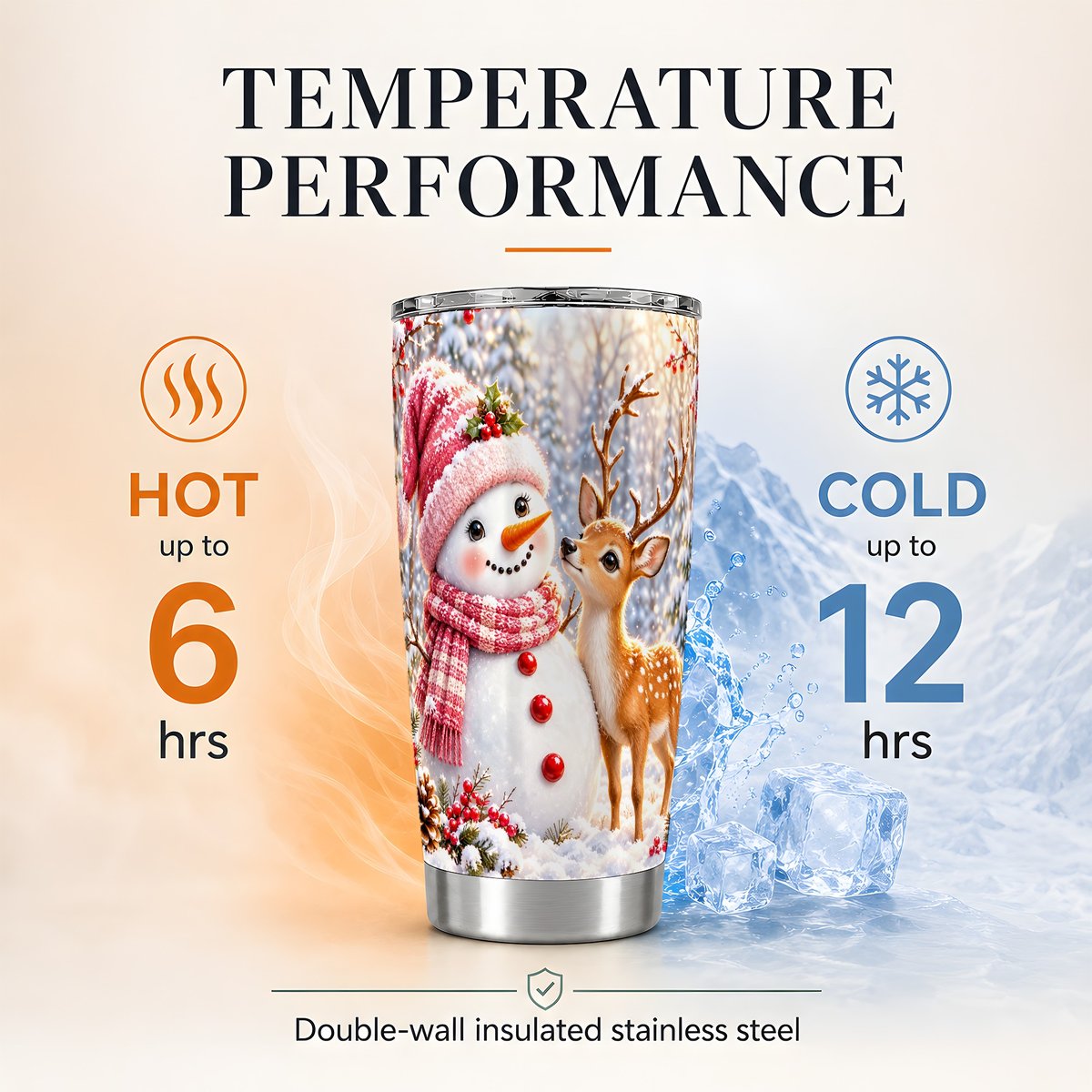 Snowman and Fawn 20oz Tumbler, Woodland Christmas Travel Cup