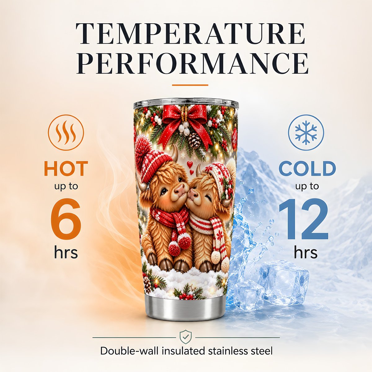 Highland Cow Couple 20oz Tumbler, Christmas Travel Cup for Couples