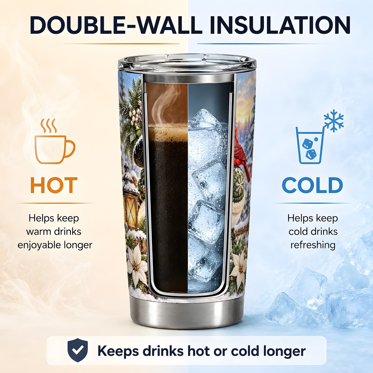 Snowman with Cardinal Tumbler 20oz, Woodland Winter Art