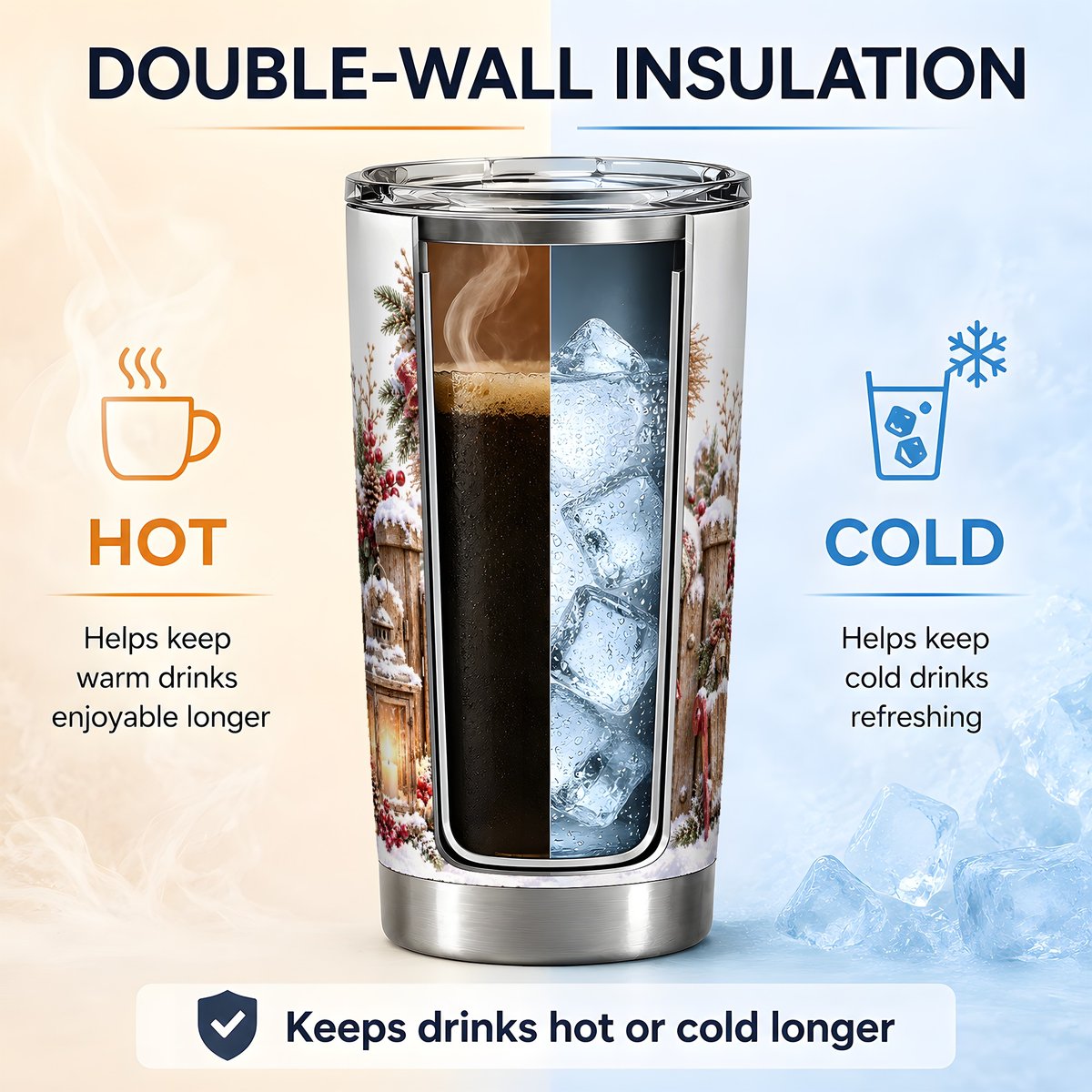 Christmas Snowman at Rustic Fence Tumbler 20oz, Winter Art