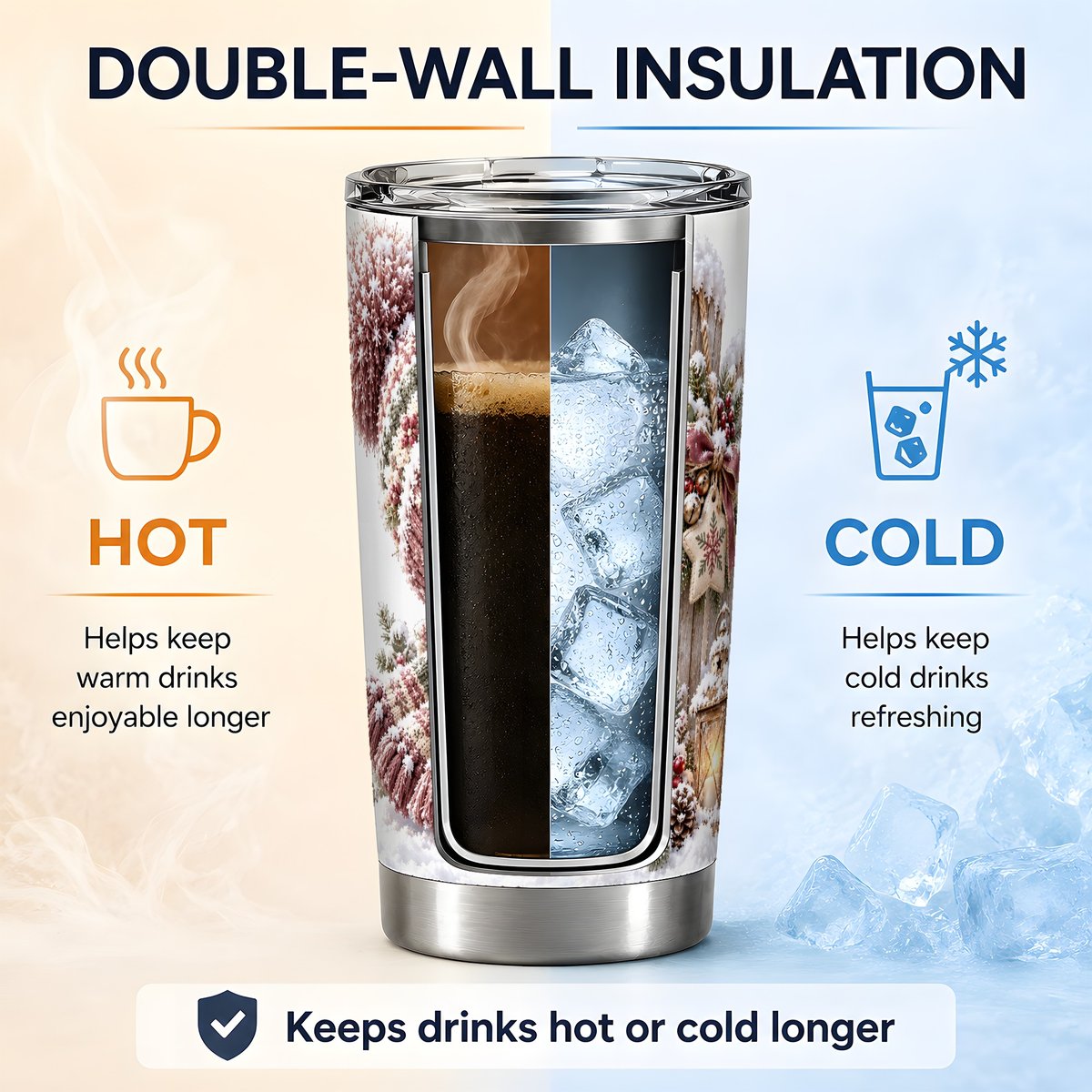 Christmas Snowman Tumbler 20oz, Snowy Fence Art