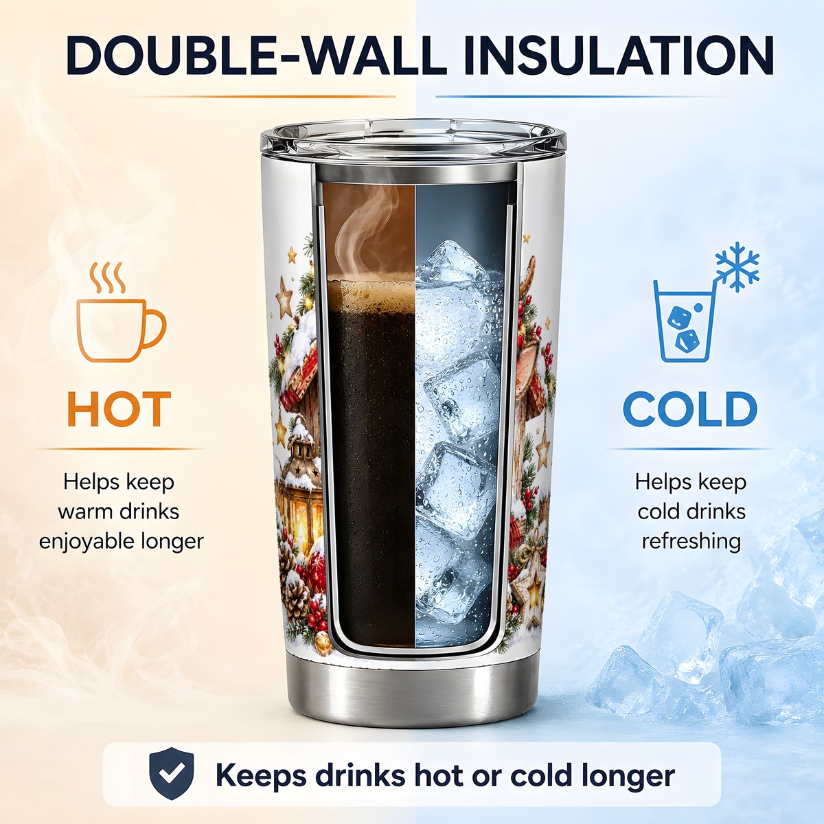 Christmas Fawn Tumbler 20oz, Snowy Birdhouse Scene