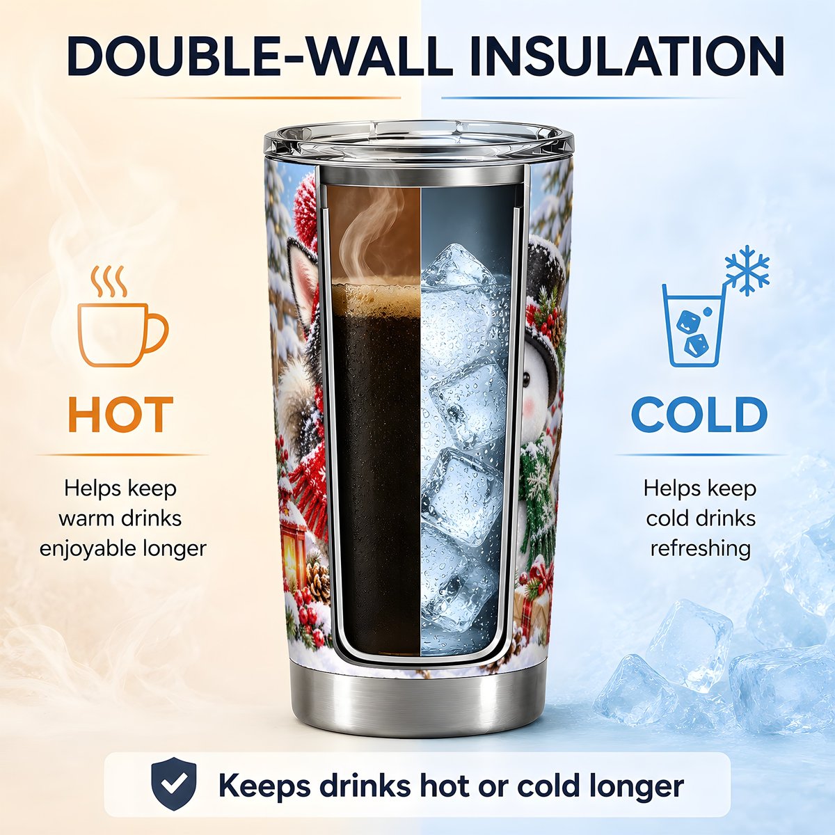 Christmas Husky and Snowman Tumbler 20oz