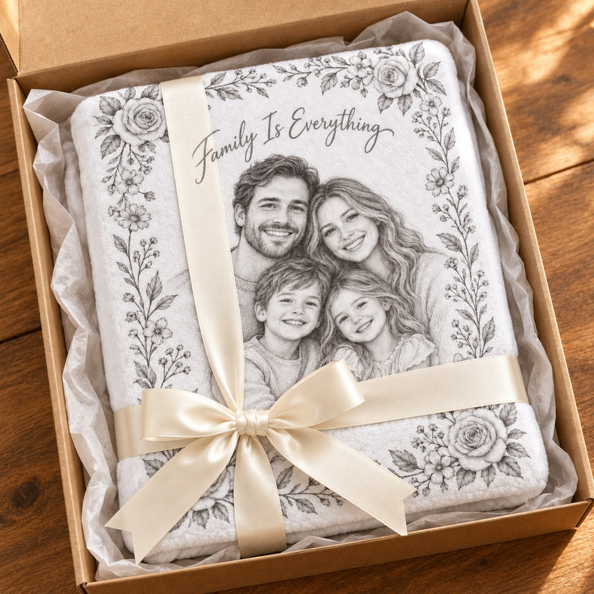 Custom Photo Pencil Sketch Plush Fleece Blanket - Family Gift Personalized Blanket Gift — gift