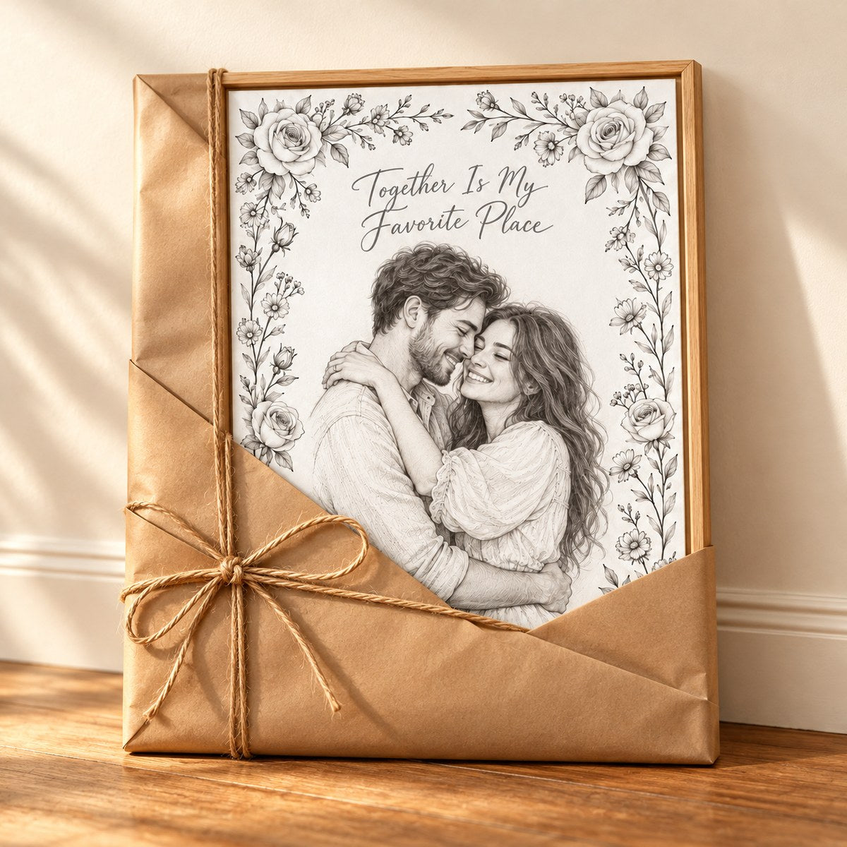 Pencil sketch canvas wrapped as a gift