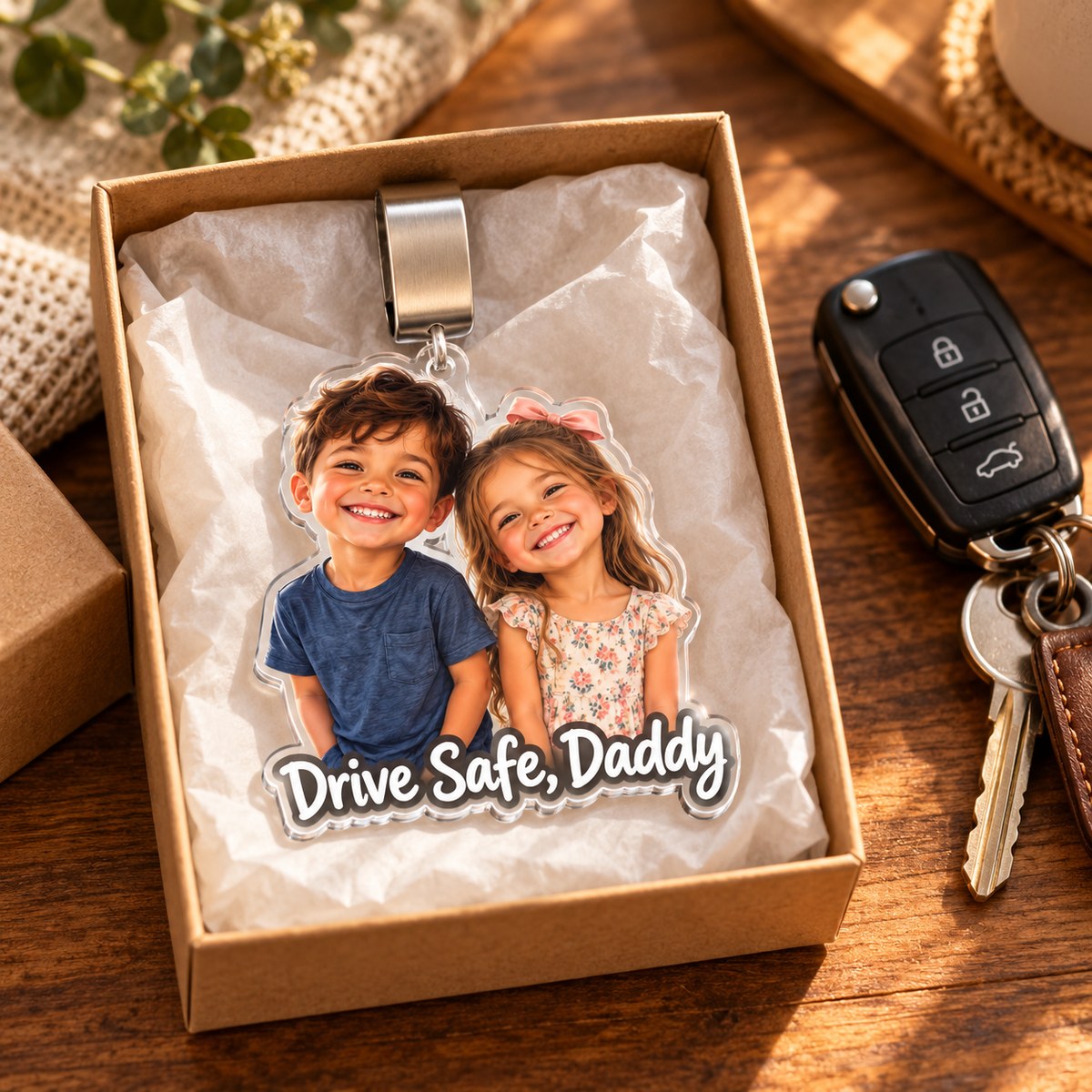 Custom Photo Drive Safe Dad Caricature - Personalized Acrylic Car Visor Clip — gift