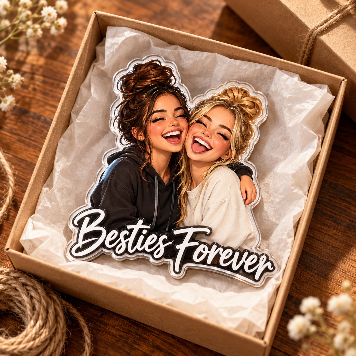 Custom Photo Besties Forever Caricature - Personalized Acrylic Magnet — gift