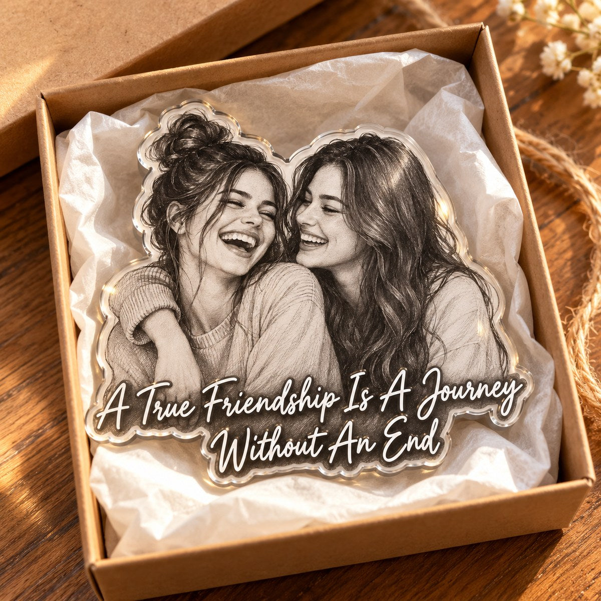 Custom Photo Best Friend Gift Pencil Sketch - Personalized Acrylic Magnet — gift