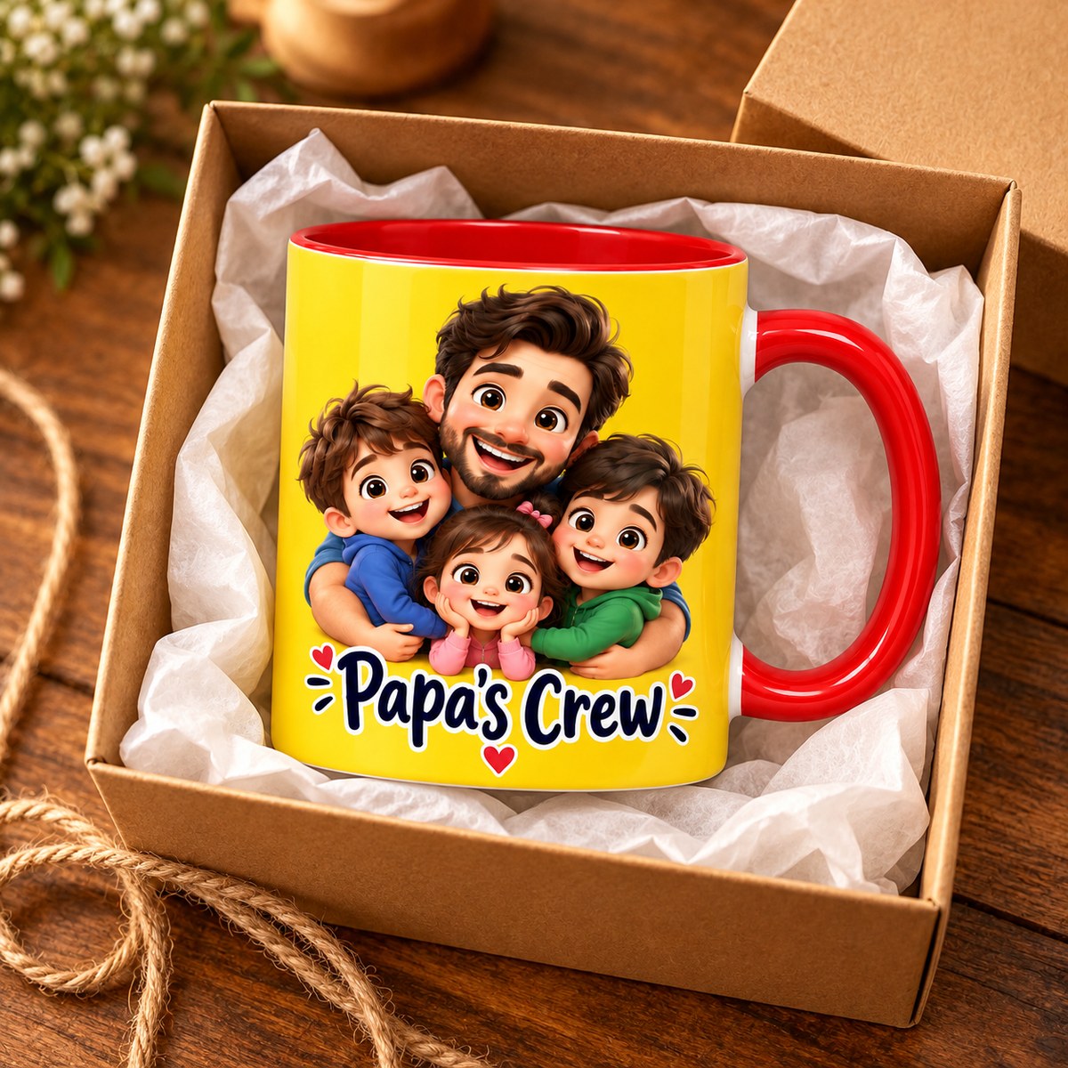 Custom Photo Caricature Portrait Accent Two-Tone Mug - Funny Papa And Kids Gift Personalized Mug Gift — gift