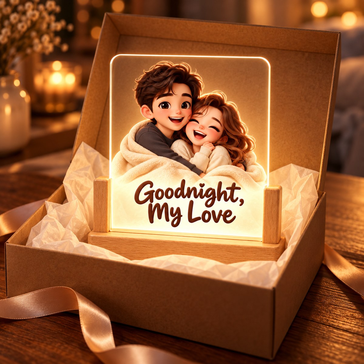 Custom Photo Caricature Portrait Acrylic Night Light - Funny Couple Gift Personalized Night Light Gift — gift