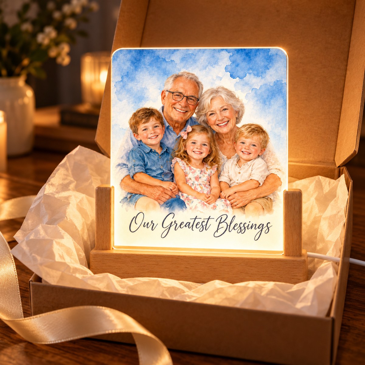 Custom Photo Watercolor Portrait Acrylic Night Light - Grandparents Night Light Personalized Night Light Gift — gift