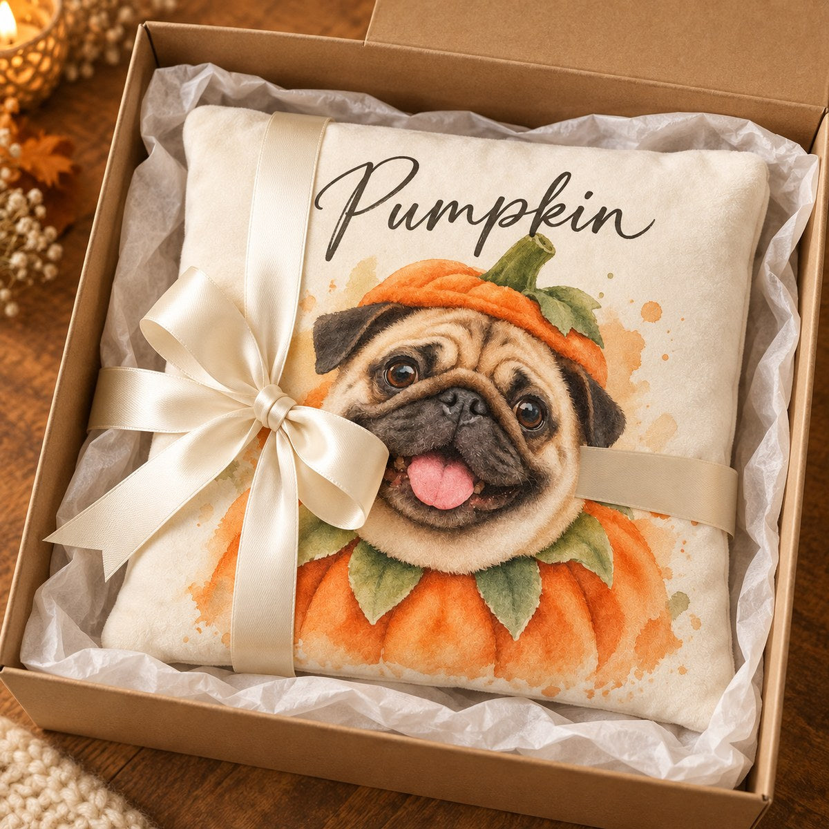 Custom Photo Watercolor Halloween Pet Portrait Throw Pillow Cover - Personalized Pillow Gift For Dog & Cat Lovers — gift