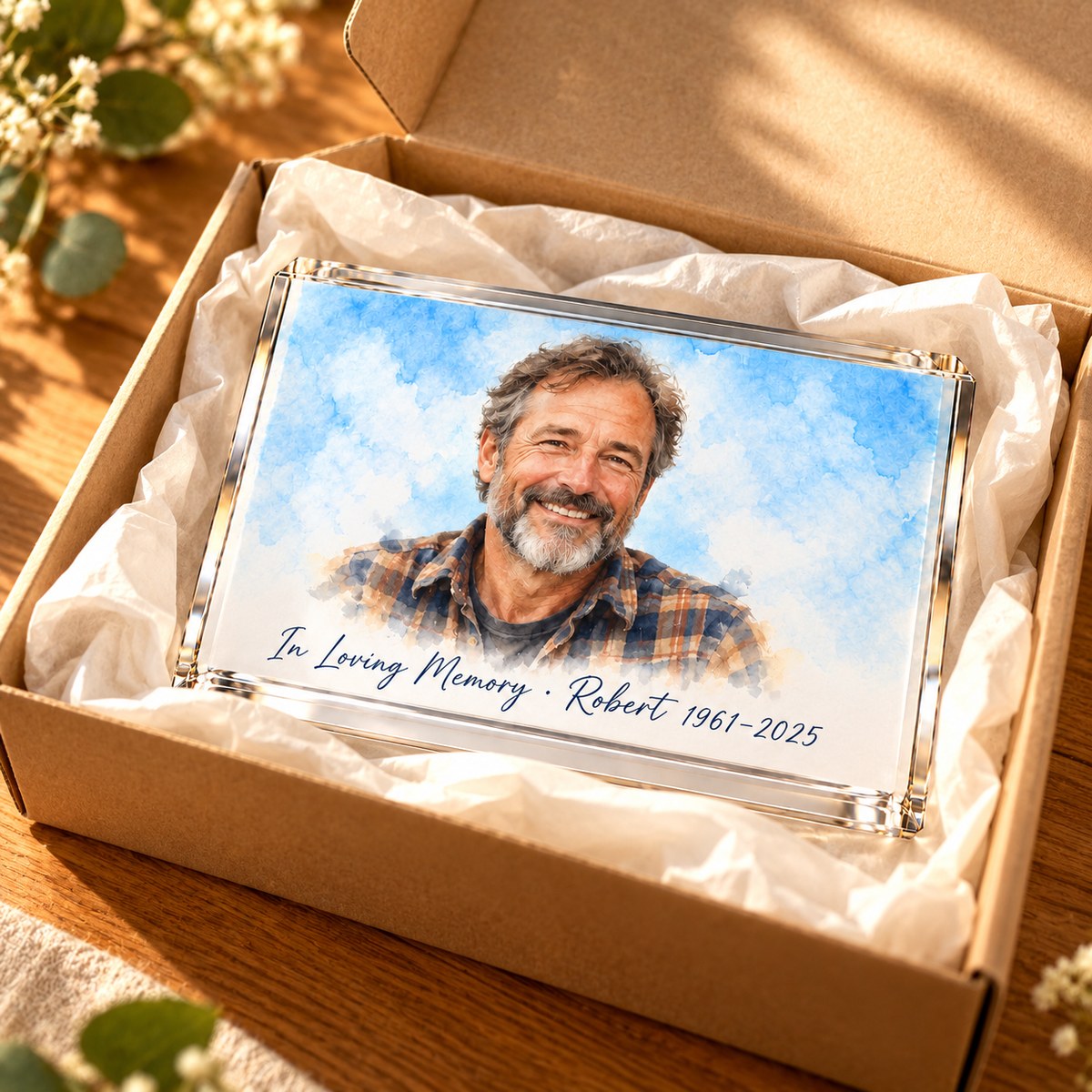 Custom Photo Watercolor Portrait Acrylic Photo Plaque - Memorial Gift Personalized Plaque Gift — gift