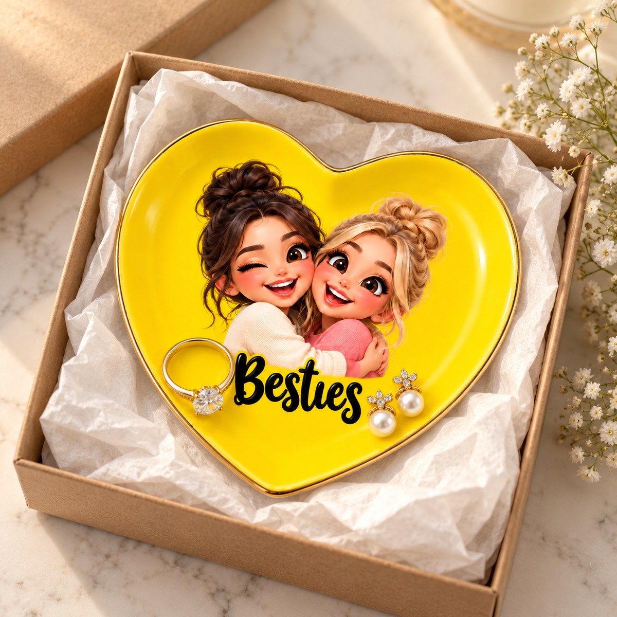 Custom Photo Caricature Portrait Ceramic Ring Dish - Funny Best Friends Ring Dish Personalized Ring Dish Gift — gift