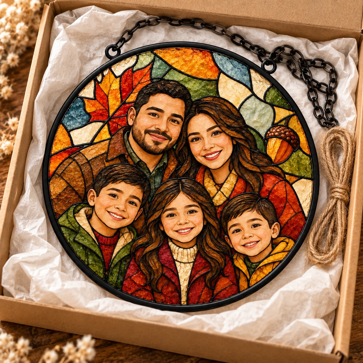 Custom Photo Stained Glass Portrait Window Hanging Suncatcher - Thanksgiving Family Gift Personalized Suncatcher Gift — gift