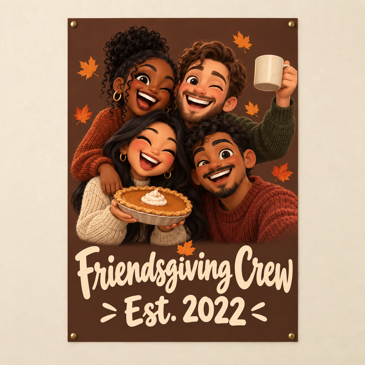 Friendsgiving caricature poster, Friendsgiving Crew, unframed