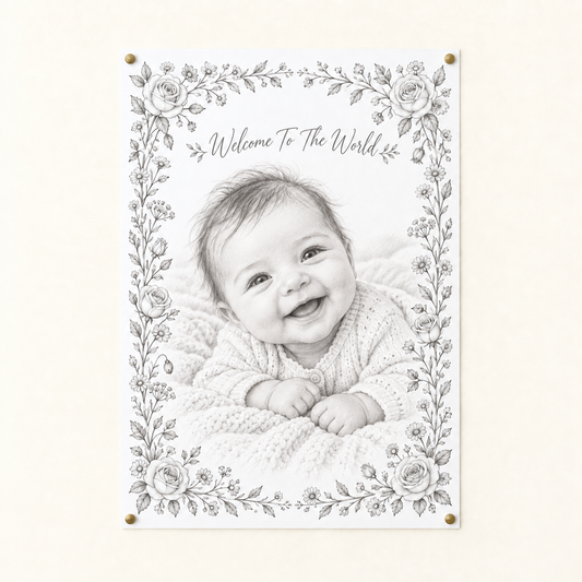 New Baby pencil sketch poster, Welcome To The World, unframed