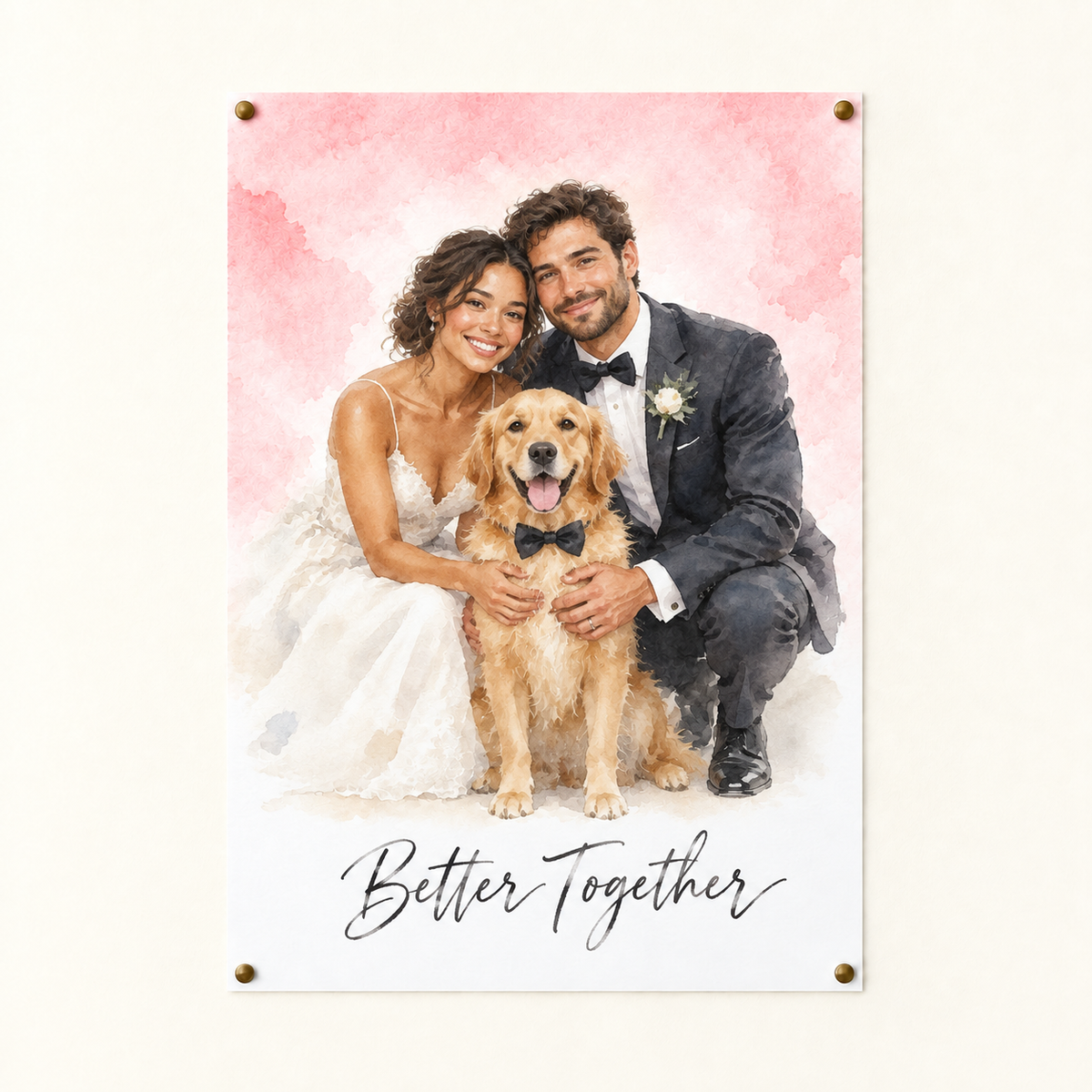 Wedding watercolor poster, Mr & Mrs, unframed